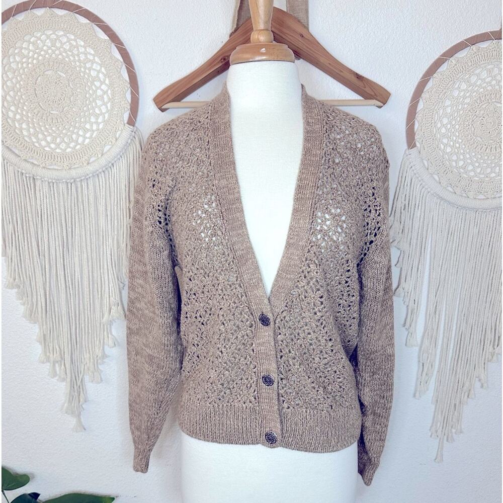 Casual corner tan heavy knit button front cardigan large